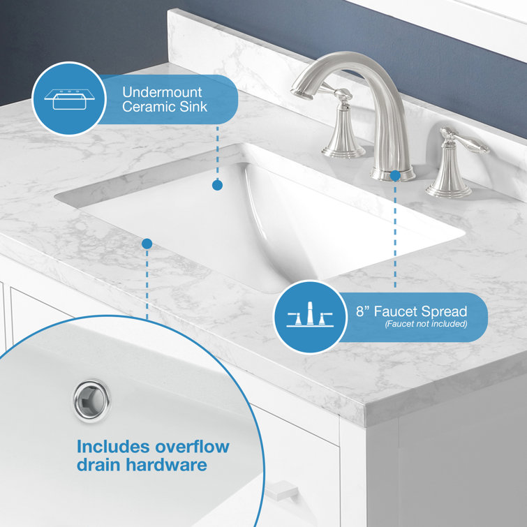 Athea 42" Pure White Freestanding Bathroom Vanity with Marble Countertop