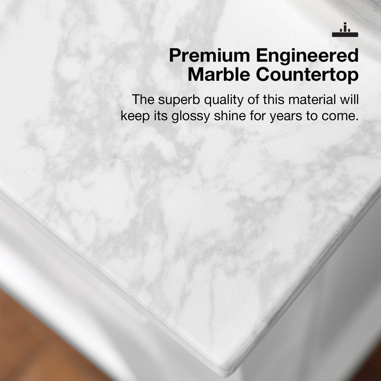 Athea 42" Pure White Freestanding Bathroom Vanity with Marble Countertop