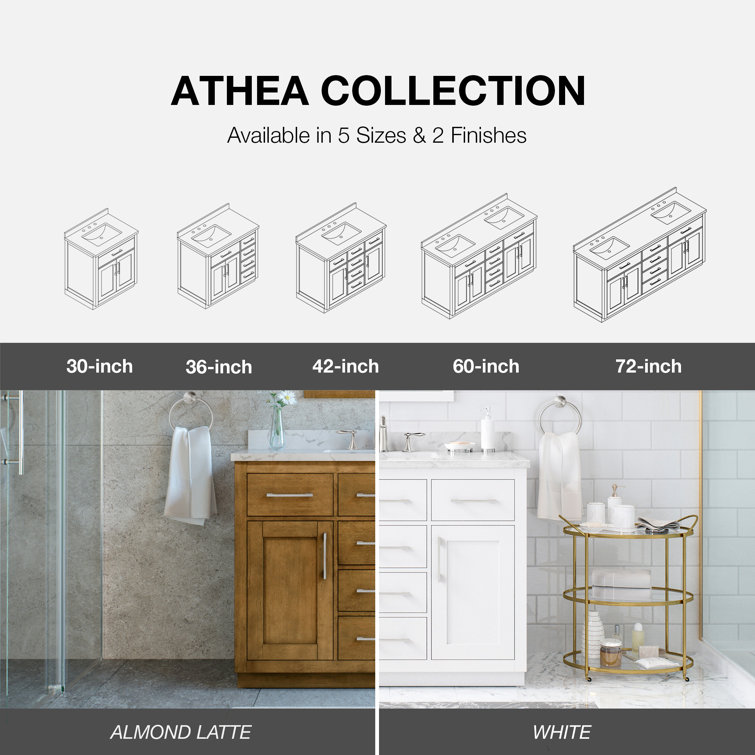 Athea 42" Pure White Freestanding Bathroom Vanity with Marble Countertop