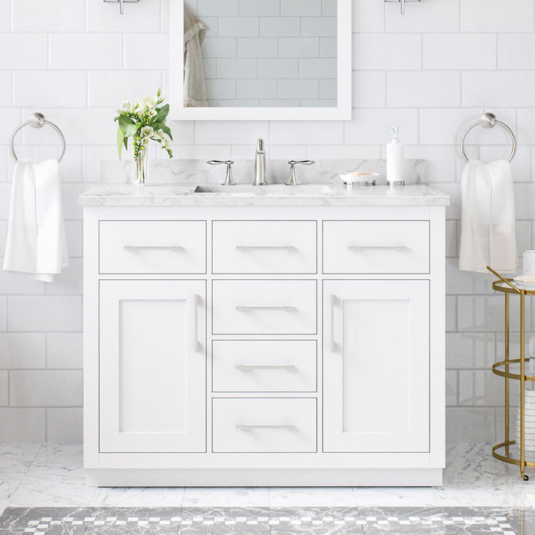 Athea 42" Pure White Freestanding Bathroom Vanity with Marble Countertop