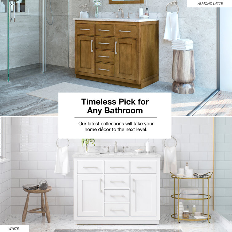 Athea 42" Pure White Freestanding Bathroom Vanity with Marble Countertop