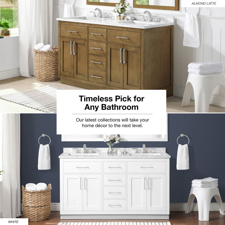 Athea 60'' Almond Latte Double Sink Bathroom Vanity with Marble Top