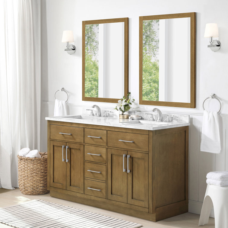 Athea 60'' Almond Latte Double Sink Bathroom Vanity with Marble Top