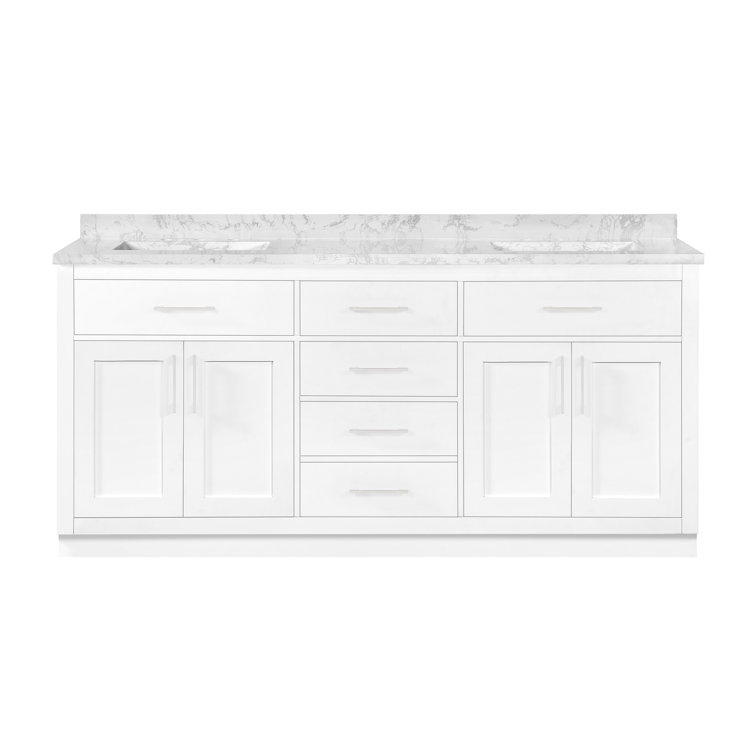 Athea 72" Pure White Double Freestanding Bathroom Vanity with Marble Top