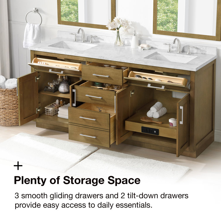 Athea 72" Almond Latte Freestanding Double Sink Bathroom Vanity