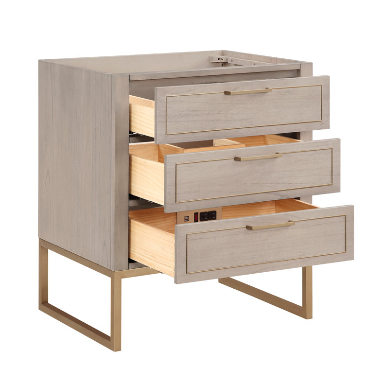 Walnut and Satin Brass Single Bathroom Vanity with White Quartz Top