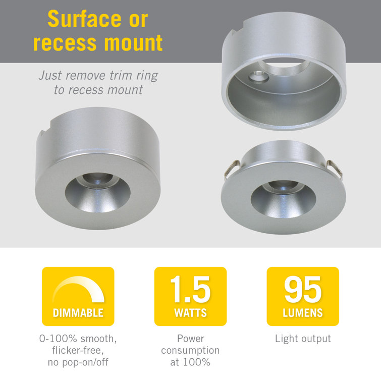 Flat Silver 2700K Warm White Under Cabinet LED Puck Light
