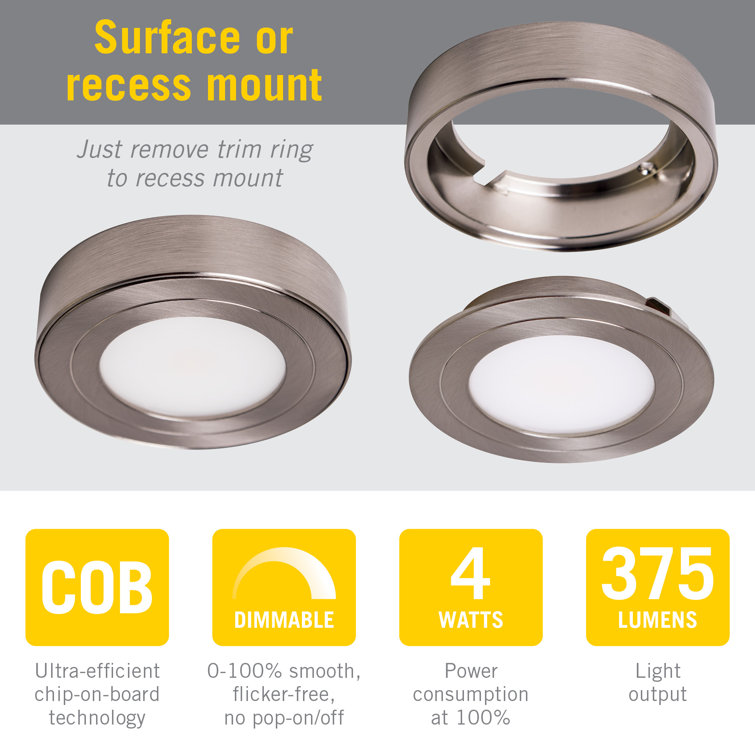 White Dimmable LED Under Cabinet Puck Light, 5000K