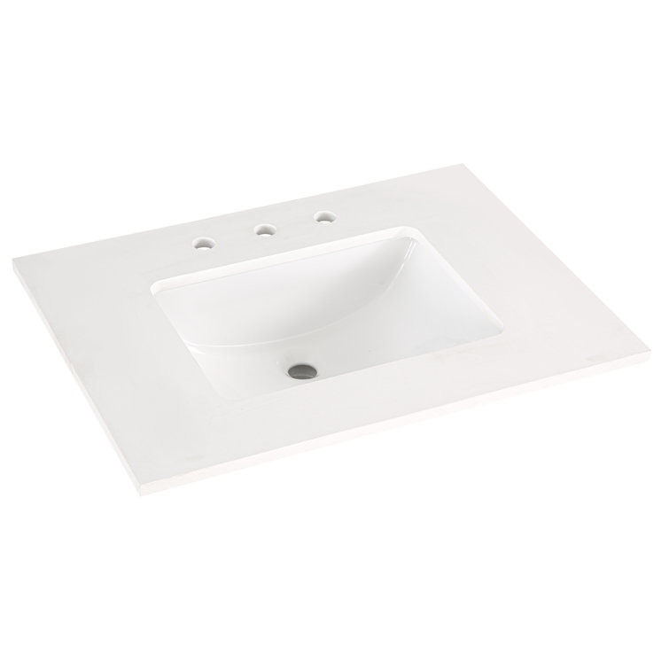 Walnut and Satin Brass Single Bathroom Vanity with White Quartz Top