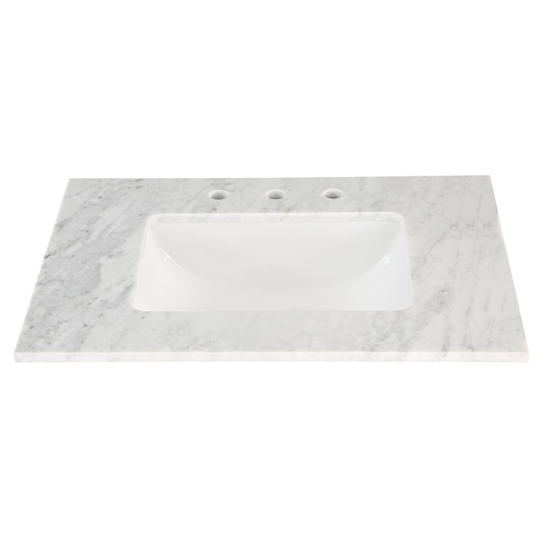 Walnut and Satin Brass Single Bathroom Vanity with White Quartz Top