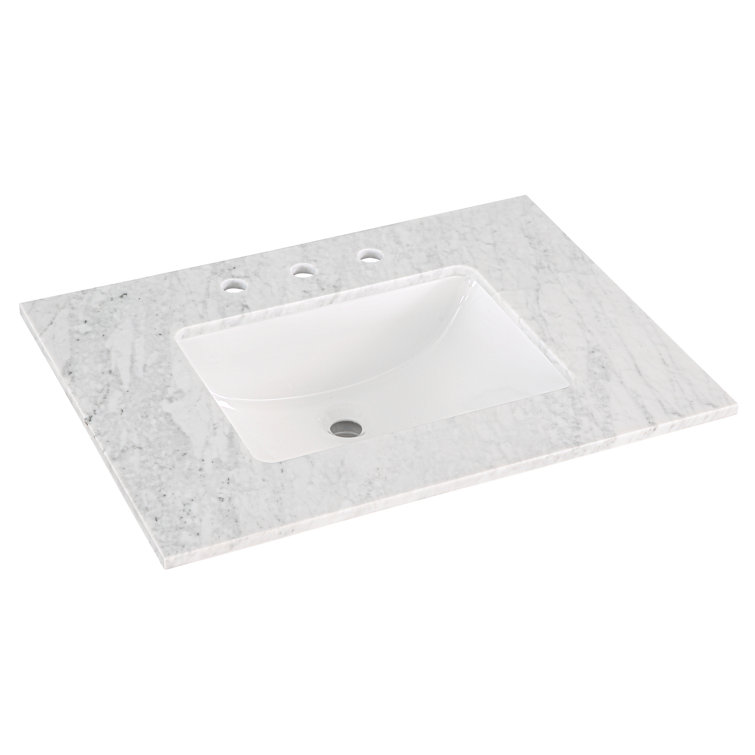 Walnut and Satin Brass Single Bathroom Vanity with White Quartz Top