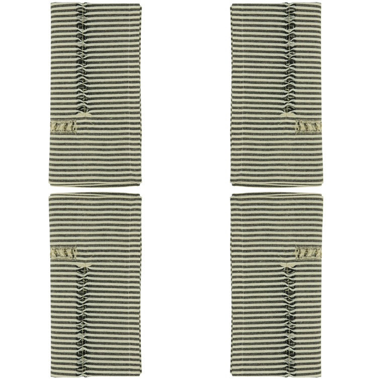 Black and White Stripe Hemstitch Cotton Table Napkins, Set of 4