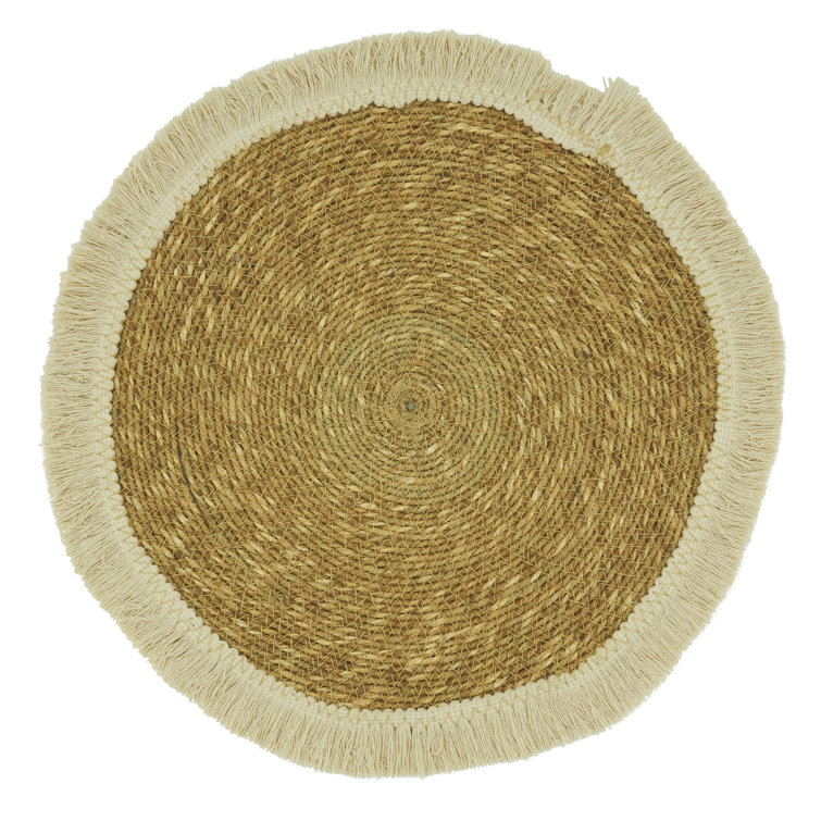 Natural Fringe Border Fabric Table Placemats Set of 4