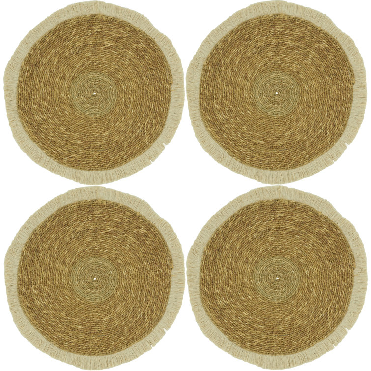 Natural Fringe Border Fabric Table Placemats Set of 4