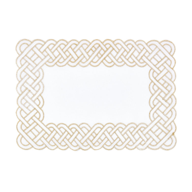 Gold Embroidered Fabric Rectangle Placemats Set of 4