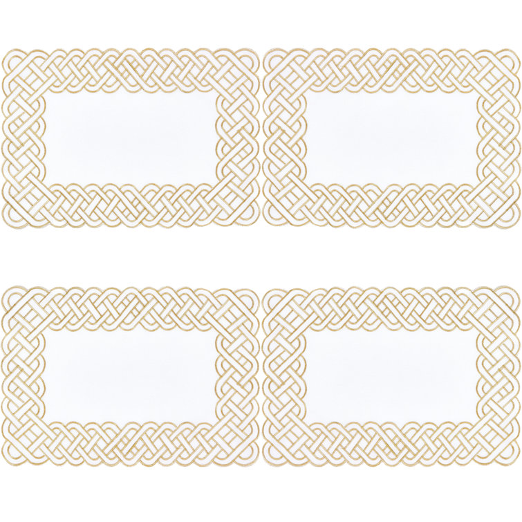 Gold Embroidered Fabric Rectangle Placemats Set of 4