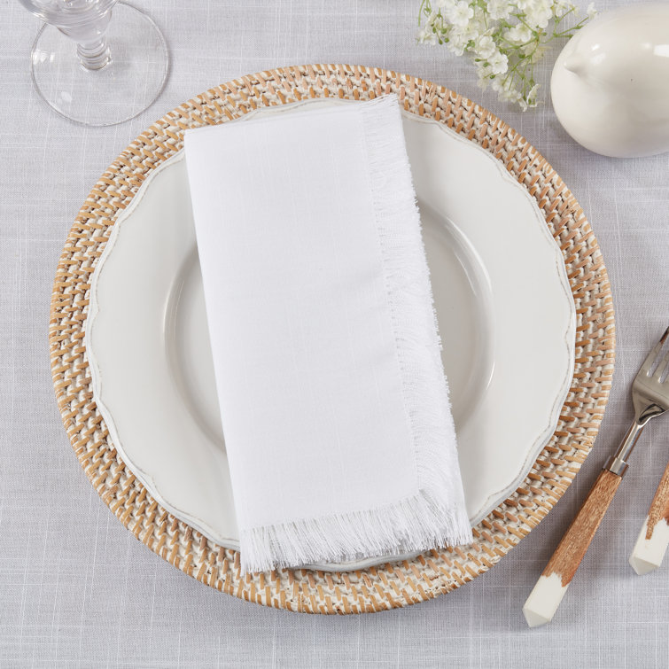 White Cotton Fringed Square Table Napkins Set of 4