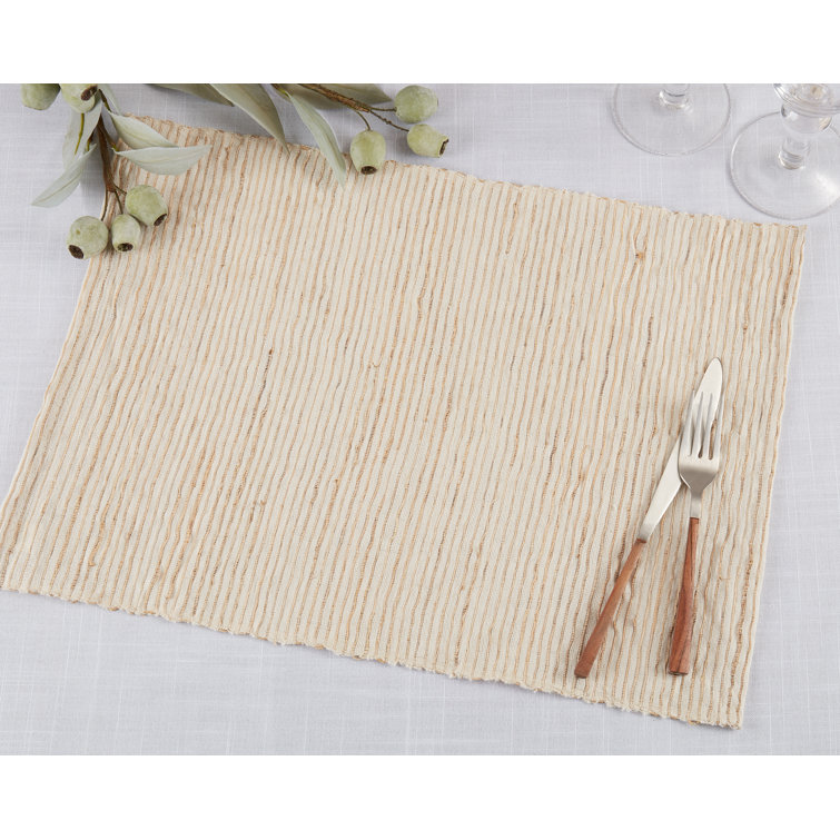 Beige Water Hyacinth and Polyester Rectangle Placemats, Set of 4
