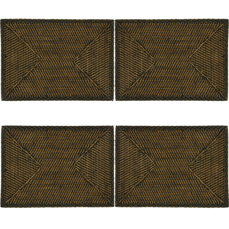 Brown Woven Rattan Rectangular Table Placemats Set of 4