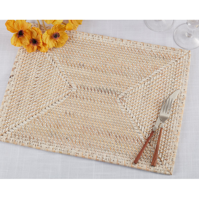 White Woven Rattan Rectangular Table Mats Set of 4