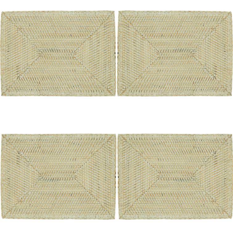 White Woven Rattan Rectangular Table Mats Set of 4