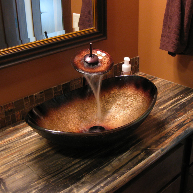22'' Black and Copper Glass Oval Vessel Sink