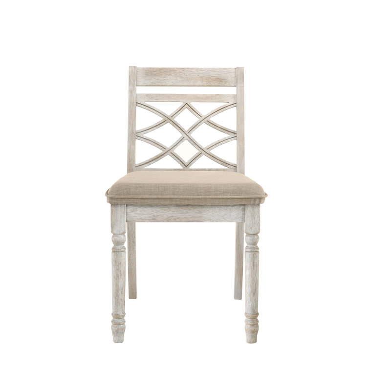 White Upholstered Cross Back Wood Side Chair, 19" Wide