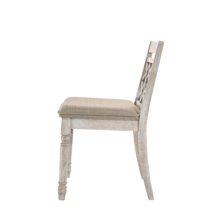 White Upholstered Cross Back Wood Side Chair, 19" Wide