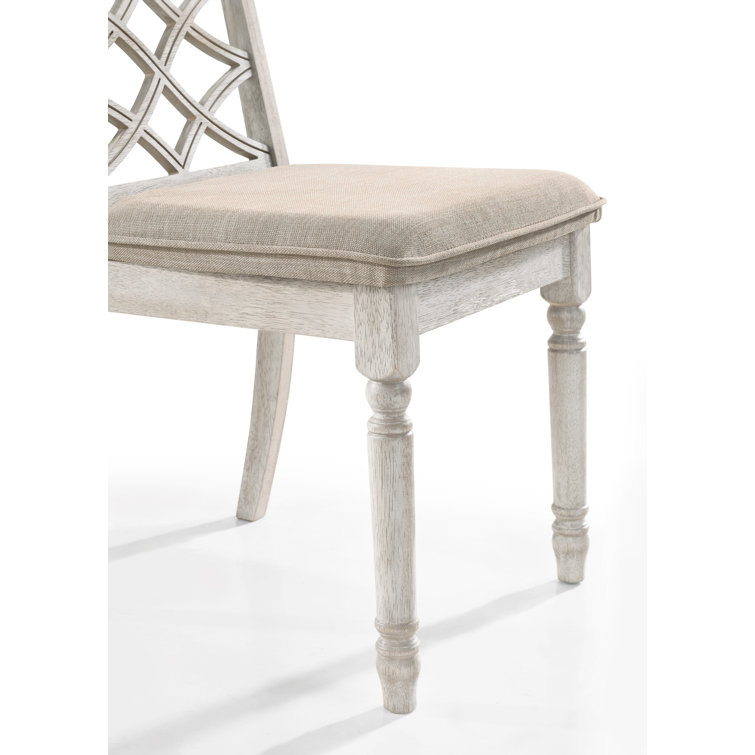 White Upholstered Cross Back Wood Side Chair, 19" Wide