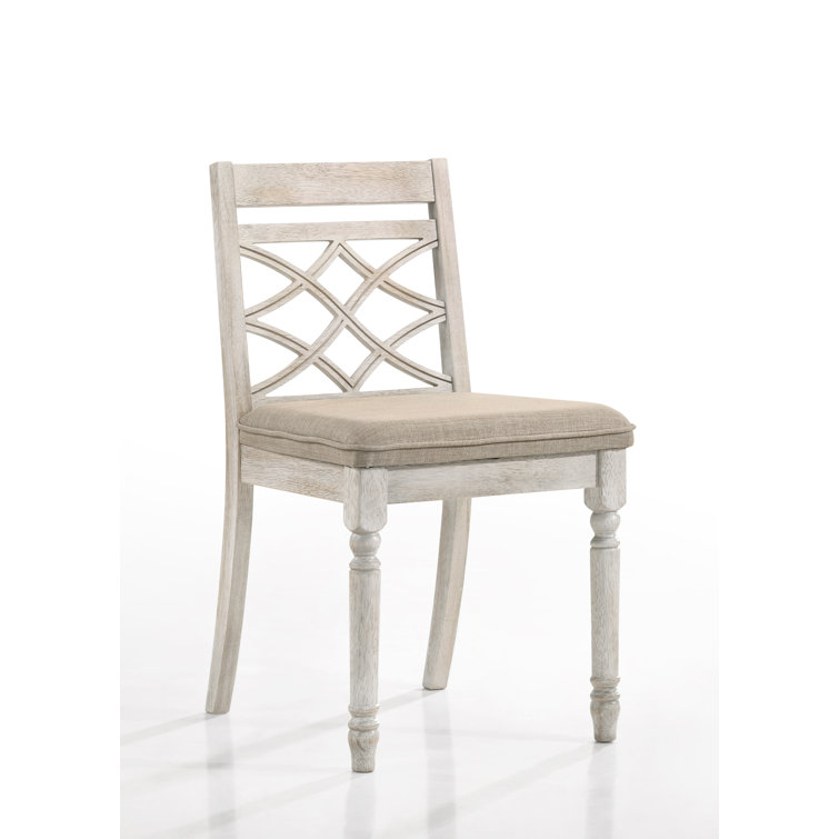 White Upholstered Cross Back Wood Side Chair, 19" Wide
