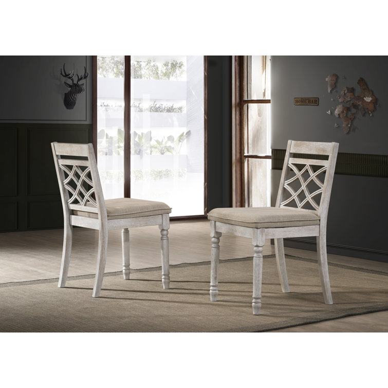 White Upholstered Cross Back Wood Side Chair, 19" Wide
