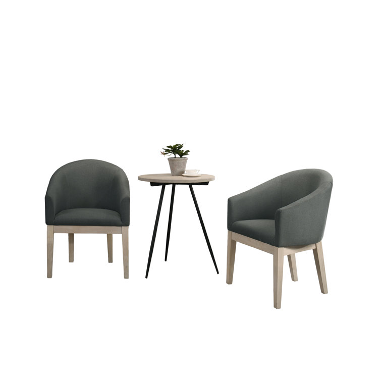 Neroli Gray Fabric Barrel Tub Accent Chairs with Oak White Side Table Set