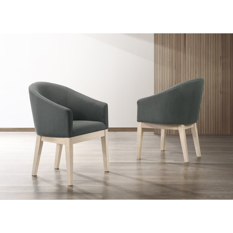 Neroli Gray Fabric Barrel Tub Accent Chairs with Oak White Side Table Set