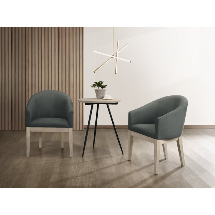 Neroli Gray Fabric Barrel Tub Accent Chairs with Oak White Side Table Set