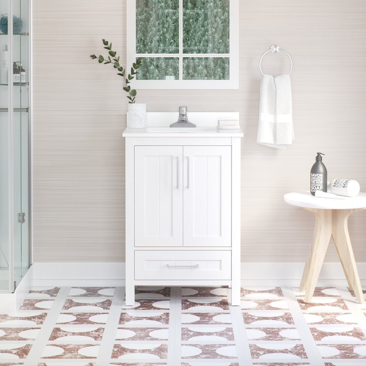 Kansas 24" White MDF Freestanding Bathroom Vanity with Ceramic Sink