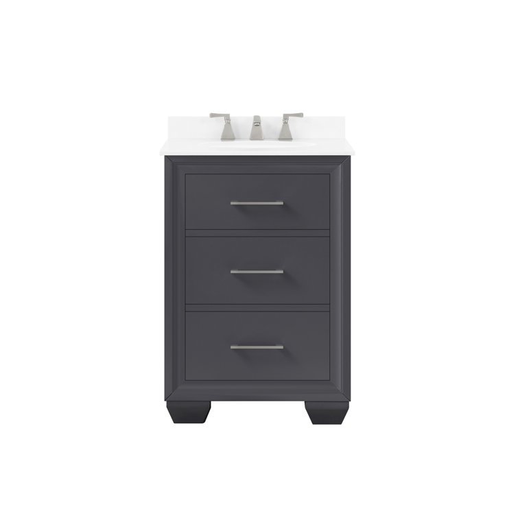 Dark Charcoal 24'' Single Freestanding Bathroom Vanity with Marble Top