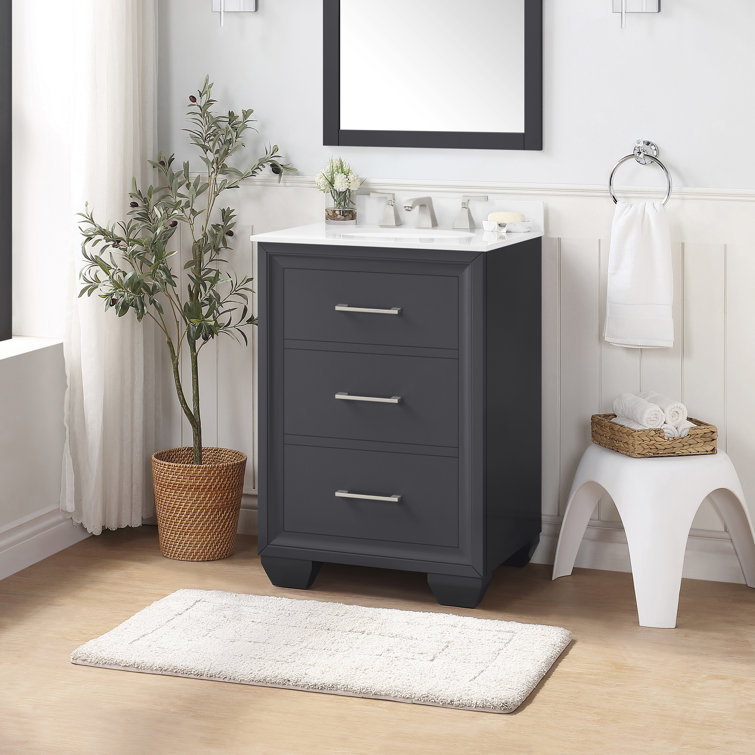 Dark Charcoal 24'' Single Freestanding Bathroom Vanity with Marble Top