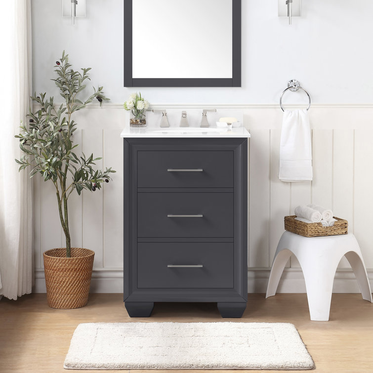 Dark Charcoal 24'' Single Freestanding Bathroom Vanity with Marble Top