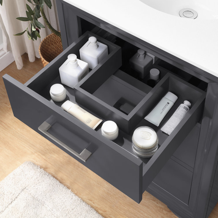 Dark Charcoal 24'' Single Freestanding Bathroom Vanity with Marble Top