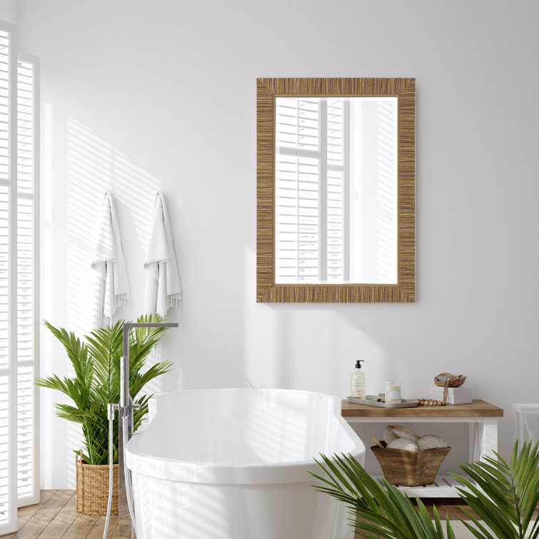 Brown Rattan Framed Full Length Rectangular Bathroom Mirror