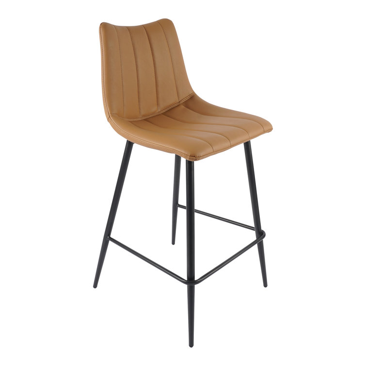 Brown Faux Leather Low Back Counter Stools with Steel Frame, Set of 2