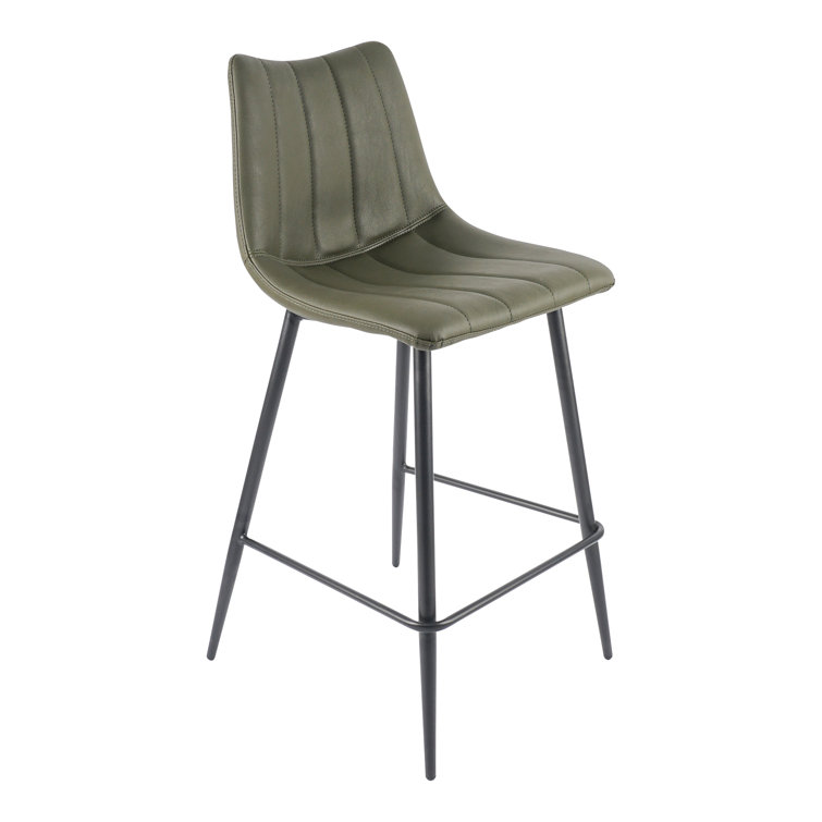Finnigan Dark Green Vegan Leather Counter Stools with Steel Frame