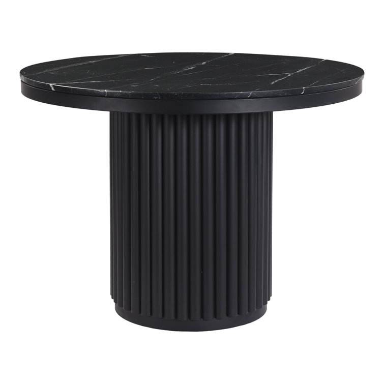 Black Marble Round Dining Table with Fluted Metal Base