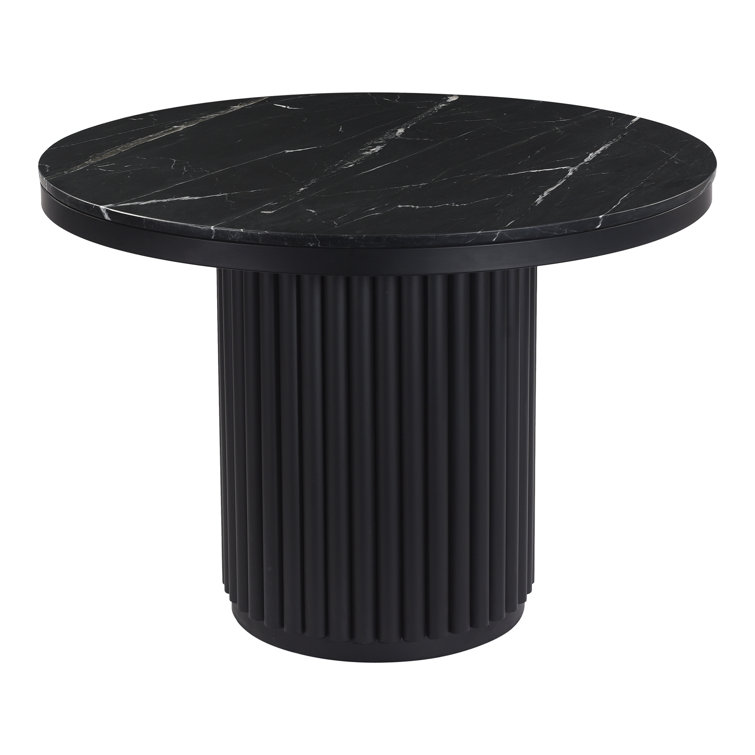 Black Marble Round Dining Table with Fluted Metal Base