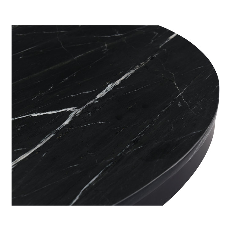 Black Marble Round Dining Table with Fluted Metal Base