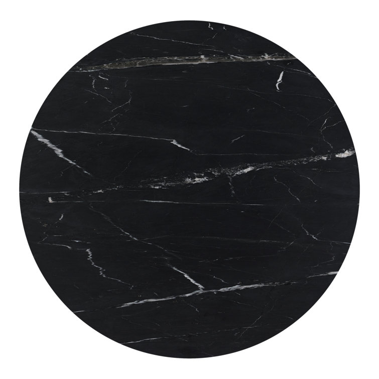 Black Marble Round Dining Table with Fluted Metal Base