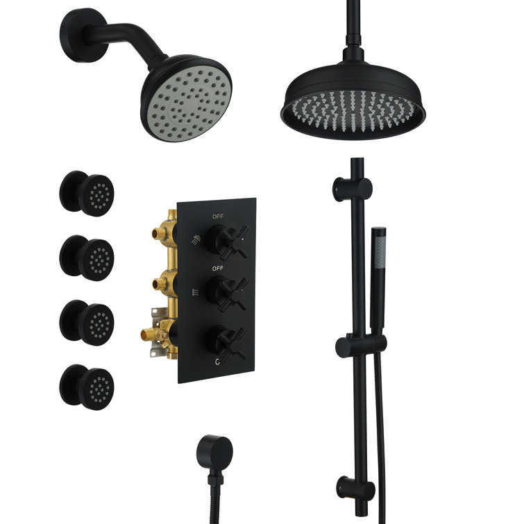 Matte Black Adjustable Dual Shower Head System with Body Jets