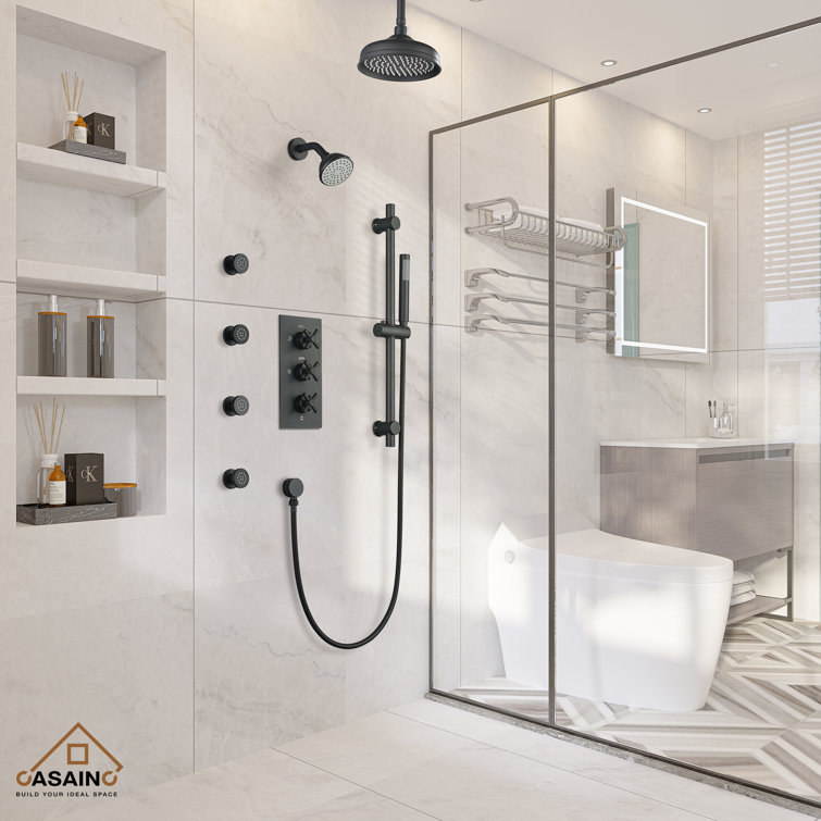 Matte Black Adjustable Dual Shower Head System with Body Jets