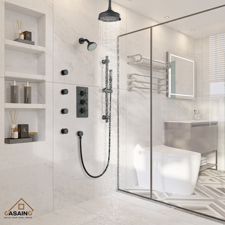 Matte Black Adjustable Dual Shower Head System with Body Jets
