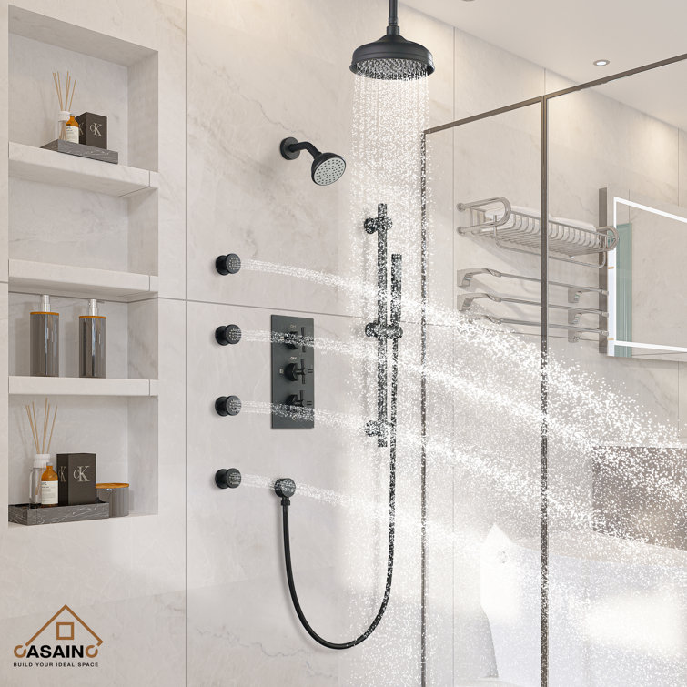 Matte Black Adjustable Dual Shower Head System with Body Jets
